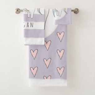 Conjunto De Toalhas Baby Girl Pink Doodle Unicorn Heart Name