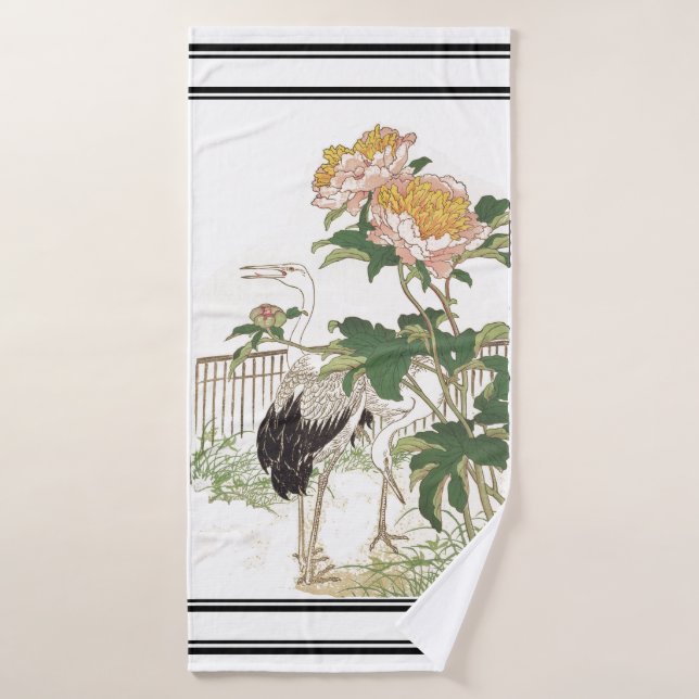 Conjunto De Toalhas Bairei Crane Birds Peonies Japonês Bath Towel Set (Toalha de Banho)
