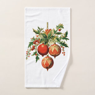 Conjunto De Toalhas Balas de Natal Vermelhas com Holly Festivo