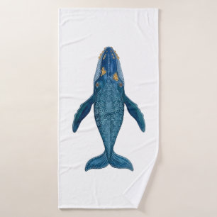 Conjunto De Toalhas Baleia Azul Ornamental Padrão Geométrico Vista Sup