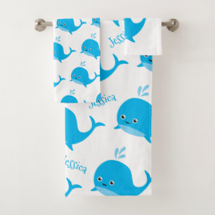 Conjunto De Toalhas Baleia bonito do bebê com nome feito sob encomend