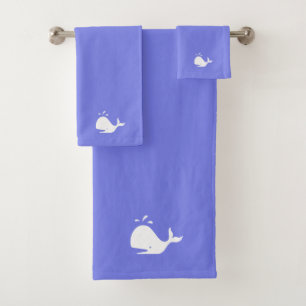 Conjunto De Toalhas Baleia Branca em Azul Claro