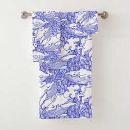 Conjunto De Toalhas Baleia-jubarte azul e branca