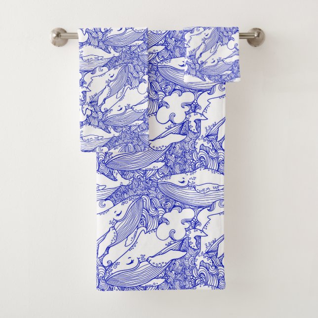 Conjunto De Toalhas Baleia-jubarte azul e branca (Insitu)