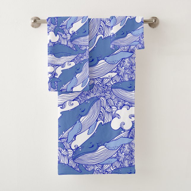 Conjunto De Toalhas Baleia-jubarte monocromática azul (Insitu)