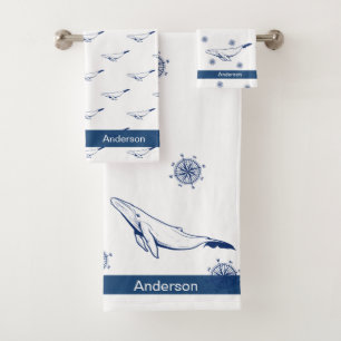 Conjunto De Toalhas Baleia Marinho Azul, Banheira Náutica