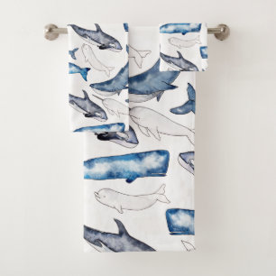 Conjunto De Toalhas Baleias Aquarelas