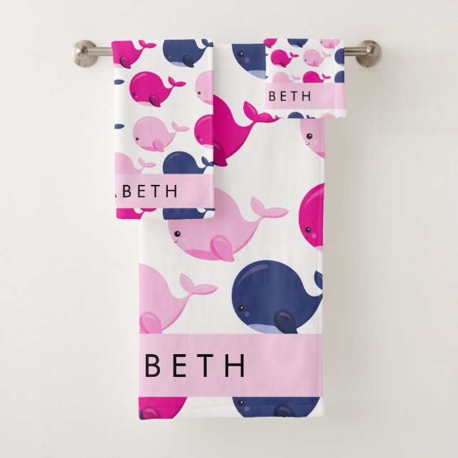 Conjunto De Toalhas Baleias Cutas, Padrão De Baleias, Seu Nome (Insitu)