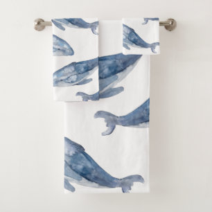 Conjunto De Toalhas Baleias jubarte em aquarela