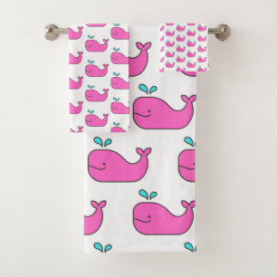Conjunto De Toalhas Baleias-rosa e aqua-brancas