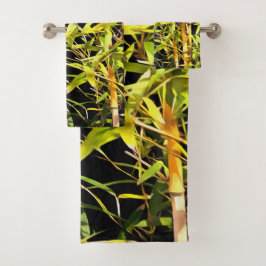 Conjunto De Toalhas Bambu Foliage Arte Tropical Em Preto