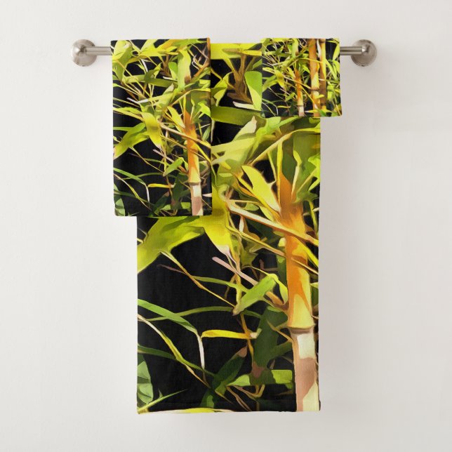 Conjunto De Toalhas Bambu Foliage Arte Tropical Em Preto (Insitu)