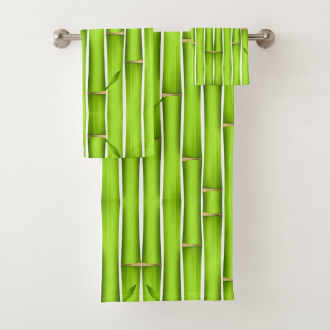 Conjunto De Toalhas Bambuzinhos Verdes da Sorte Modernos sobre Branco (Insitu)