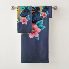 Conjunto De Toalhas Banana de cartoon bonita na praia tropical.