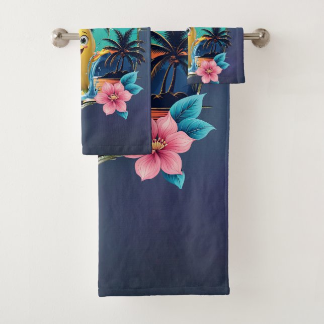 Conjunto De Toalhas Banana de cartoon bonita na praia tropical. (Insitu)