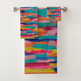 Conjunto De Toalhas Bandas Abstrato cor-de-rosa 