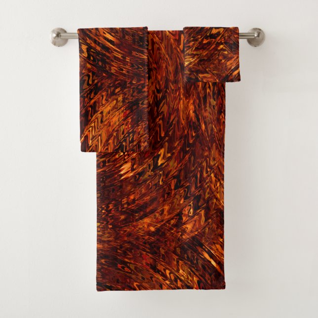 Conjunto De Toalhas bandas abstrato curvas em tons de ouro avermelhado (Insitu)