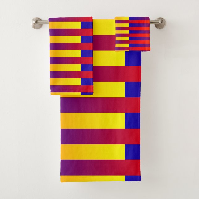Conjunto De Toalhas Bandas Amarelas Vermelhas Azuis (Insitu)