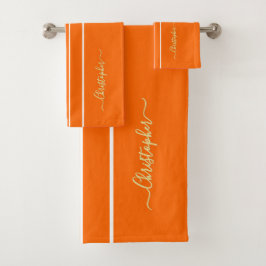 Conjunto De Toalhas Bandas brancas cor-de-laranja Faux Monogramas Dour