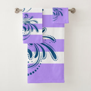 Conjunto De Toalhas Bandas brancas e lavandas de espiral azul