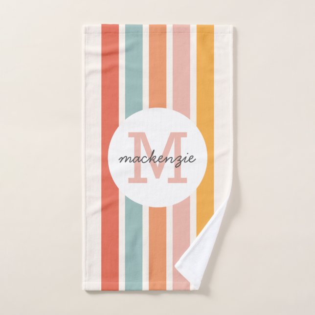 Conjunto De Toalhas Bandas Coloridas Retroativas Monogramas Personaliz (Toalha de mão)