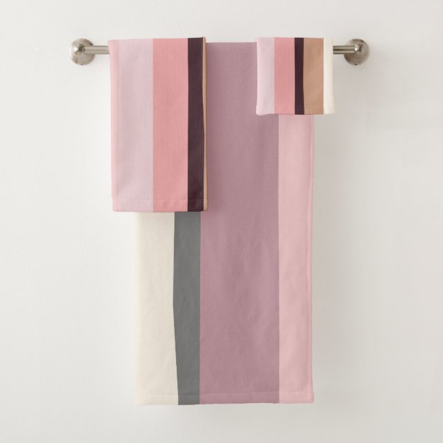 Conjunto De Toalhas Bandas de Abstrato rosa e bege (Insitu)