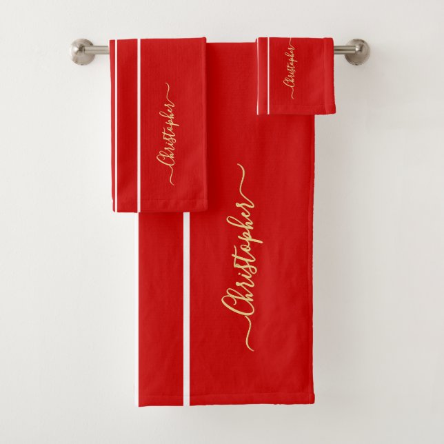 Conjunto De Toalhas Bandas de Corrida Branca Vermelha, Faux Dourado Mo (Insitu)