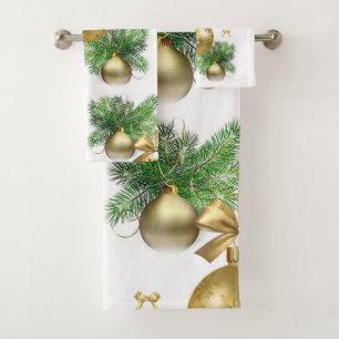 Conjunto De Toalhas Bandas de Natal, Douradas bolas