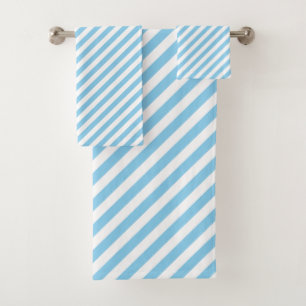 Conjunto De Toalhas Bandas Diagonais de Tamanho Médio Branco e Azul Be