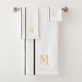 Conjunto De Toalhas Bandas Douradas, Monogramas, brancas