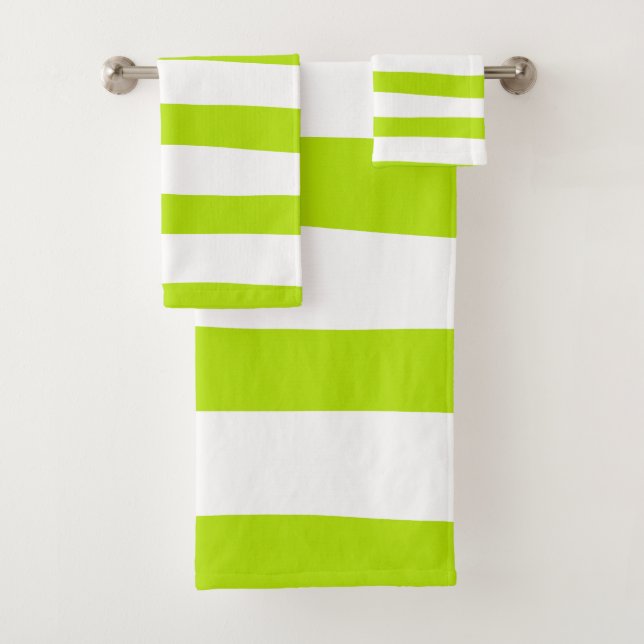 Conjunto De Toalhas Bandas irregulares em Verde limão e branco (Insitu)