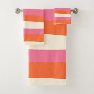 Conjunto De Toalhas Bandas irregulares - Rosa, Laranja e Creme