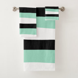 Conjunto De Toalhas Bandas irregulares - Verde, branco e preto
