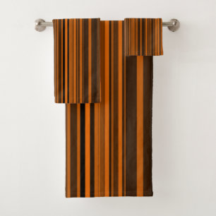 Conjunto De Toalhas Bandas Pretas Laranja Castanho