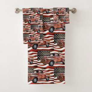 Conjunto De Toalhas Bandeira Americana do Caminhão Vermelho Vintage