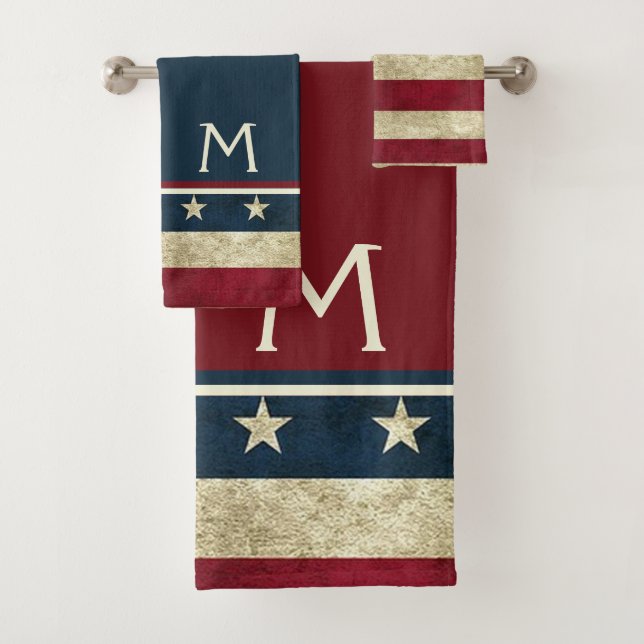 Conjunto De Toalhas Bandeiras Americanas Rústicas Patrióticas  (Insitu)