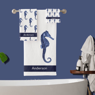 Conjunto De Toalhas Banheira Azul Do Mar De Cavalo De Banheira Náutic