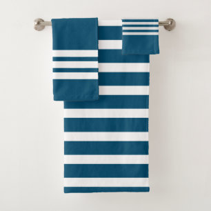 Conjunto De Toalhas Banheira azul e listras brancas