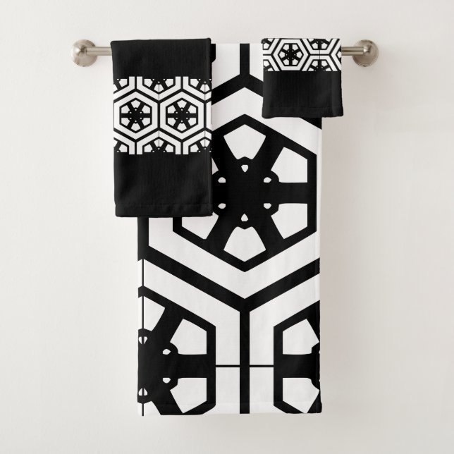 Conjunto De Toalhas Banheira de na moda preto e branco moderno (Insitu)