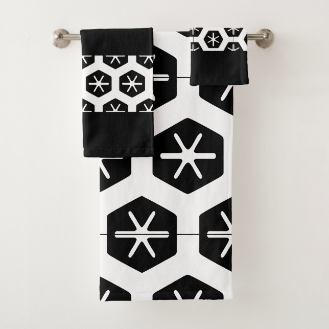 Conjunto De Toalhas Banheira de na moda preto e branco moderno (Insitu)