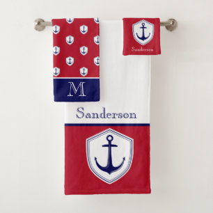 Conjunto De Toalhas Banheira Marinho Azul Branco-Anca Náutica