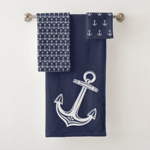 Conjunto De Toalhas Banheira Náutica Marinha Oceânica Azul Banheira T