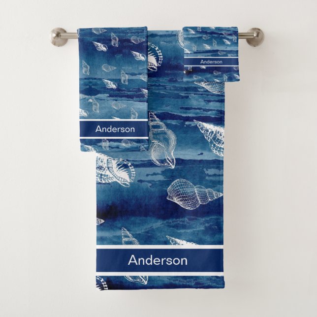 Conjunto De Toalhas Banheira Náutica Marítima Branca de Marinho Person (Insitu)