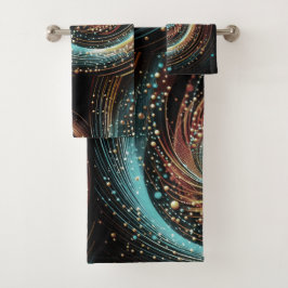 Conjunto De Toalhas Banheiro Abstrato Moderno em Turquesa e Cobre
