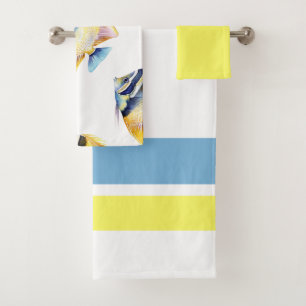 Conjunto De Toalhas Banheiro Amarelo de Peixe Tropical