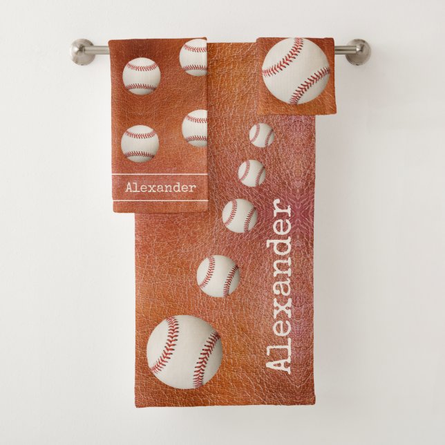 Conjunto De Toalhas Banheiro de baseball com nome monograma (Insitu)