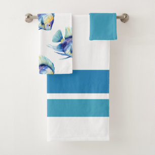Conjunto De Toalhas Banheiro de Peixe Colorido de Cores Aquáticas Trop