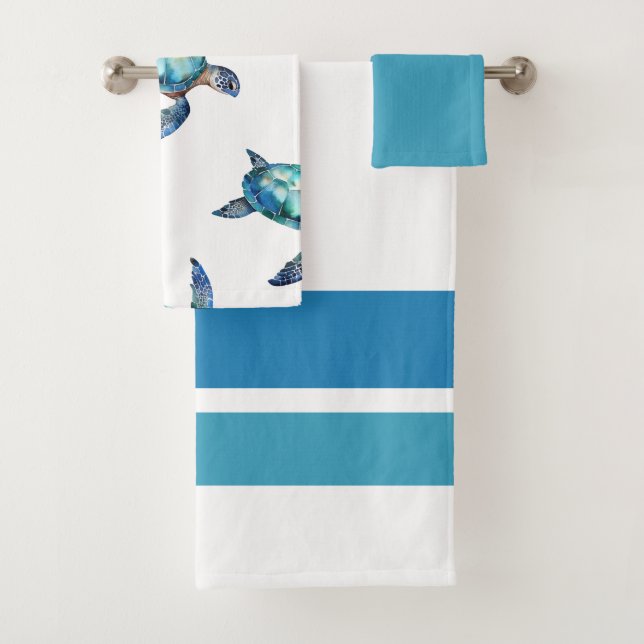 Conjunto De Toalhas Banheiro de Tartarugas do Mar Tropical (Insitu)