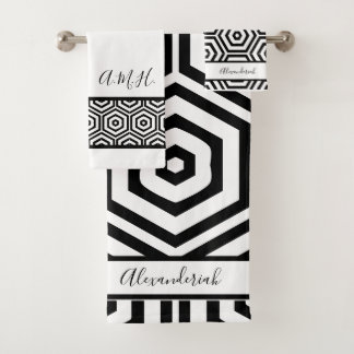 Conjunto De Toalhas Banheiro geométrico preto e branco moderno e elega