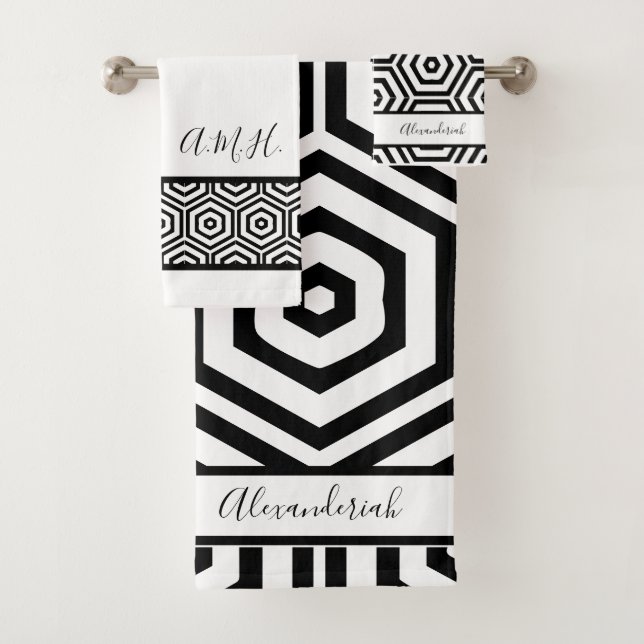Conjunto De Toalhas Banheiro geométrico preto e branco moderno e elega (Insitu)